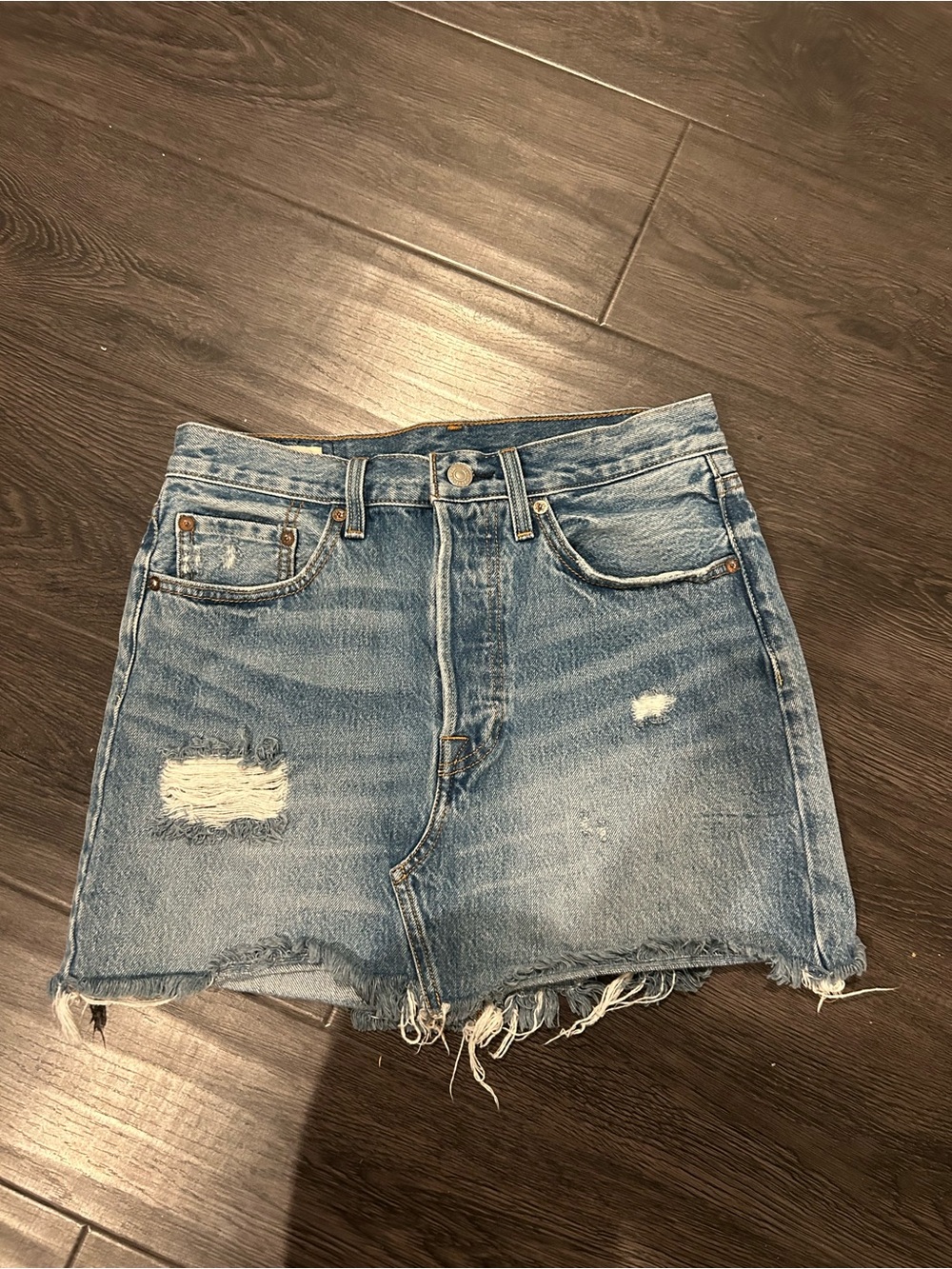 Levi's Light Blue Distressed Denim Mini Skirt